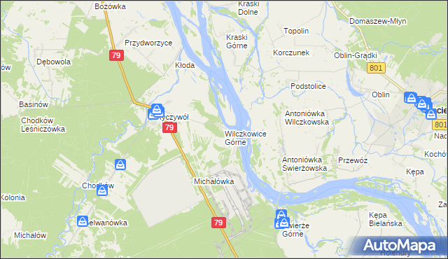 mapa Wilczkowice Górne gmina Kozienice, Wilczkowice Górne gmina Kozienice na mapie Targeo