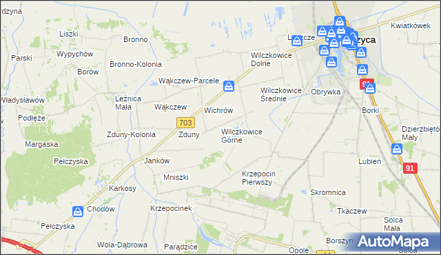mapa Wilczkowice Górne gmina Łęczyca, Wilczkowice Górne gmina Łęczyca na mapie Targeo