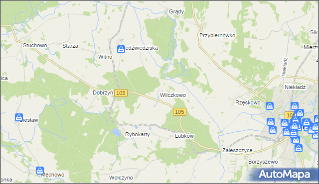mapa Wilczkowo gmina Gryfice, Wilczkowo gmina Gryfice na mapie Targeo
