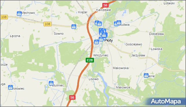 mapa Wilczyniec gmina Płoty, Wilczyniec gmina Płoty na mapie Targeo