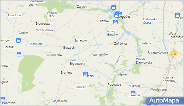mapa Wilhelmów gmina Błędów, Wilhelmów gmina Błędów na mapie Targeo