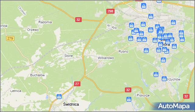 mapa Wilkanowo gmina Świdnica, Wilkanowo gmina Świdnica na mapie Targeo