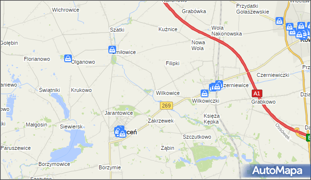 mapa Wilkowice gmina Choceń, Wilkowice gmina Choceń na mapie Targeo