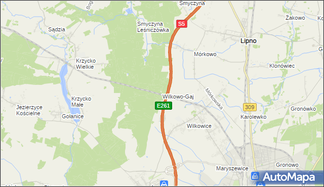 mapa Wilkowo-Gaj, Wilkowo-Gaj na mapie Targeo