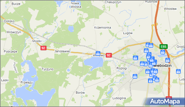 mapa Wilkowo gmina Świebodzin, Wilkowo gmina Świebodzin na mapie Targeo