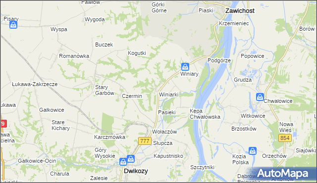 mapa Winiarki, Winiarki na mapie Targeo