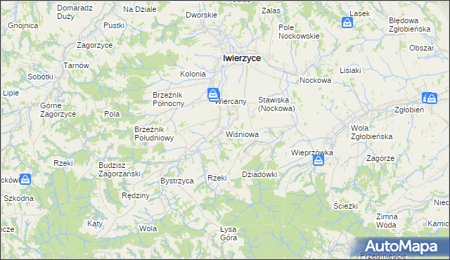 mapa Wiśniowa gmina Iwierzyce, Wiśniowa gmina Iwierzyce na mapie Targeo