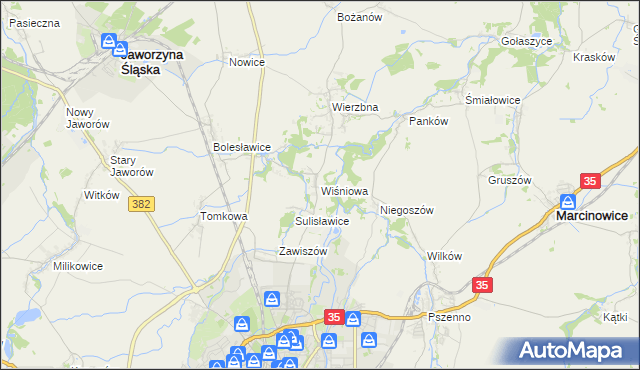 mapa Wiśniowa gmina Świdnica, Wiśniowa gmina Świdnica na mapie Targeo
