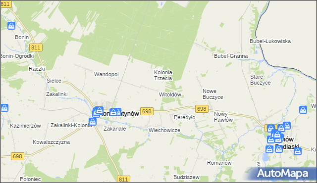 mapa Witoldów gmina Konstantynów, Witoldów gmina Konstantynów na mapie Targeo