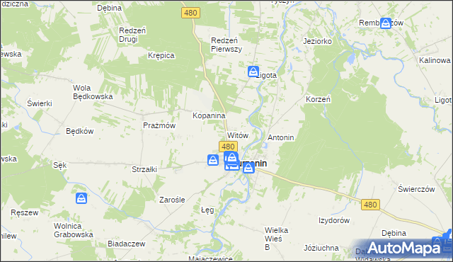 mapa Witów gmina Burzenin, Witów gmina Burzenin na mapie Targeo