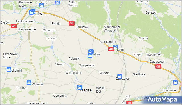 mapa Witów gmina Irządze, Witów gmina Irządze na mapie Targeo
