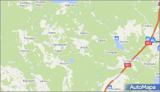 mapa Witułty, Witułty na mapie Targeo