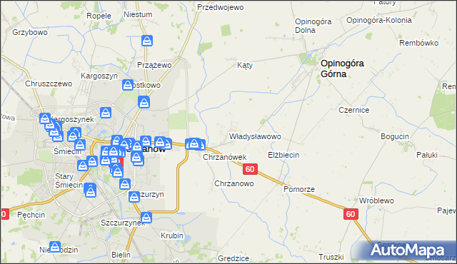 mapa Władysławowo gmina Opinogóra Górna, Władysławowo gmina Opinogóra Górna na mapie Targeo