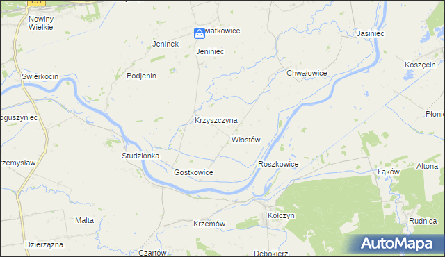 mapa Włostów gmina Bogdaniec, Włostów gmina Bogdaniec na mapie Targeo