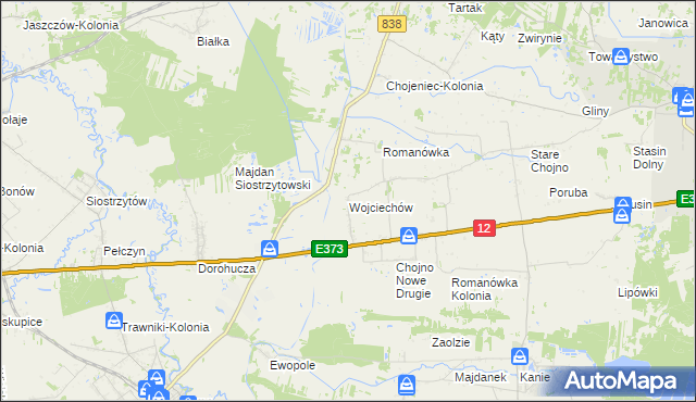 mapa Wojciechów gmina Siedliszcze, Wojciechów gmina Siedliszcze na mapie Targeo