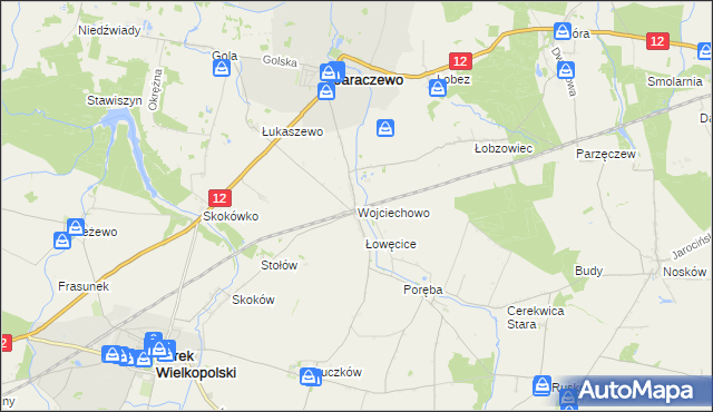 mapa Wojciechowo gmina Jaraczewo, Wojciechowo gmina Jaraczewo na mapie Targeo