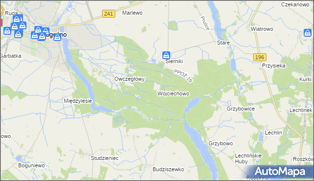 mapa Wojciechowo gmina Rogoźno, Wojciechowo gmina Rogoźno na mapie Targeo