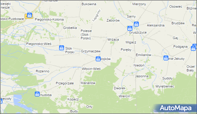 mapa Wojków gmina Błaszki, Wojków gmina Błaszki na mapie Targeo