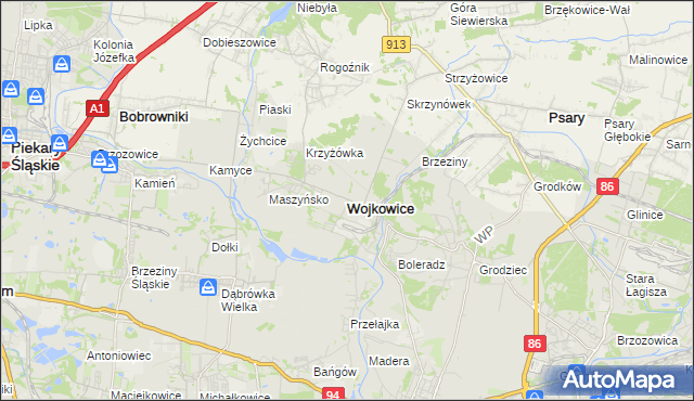 mapa Wojkowice powiat będziński, Wojkowice powiat będziński na mapie Targeo