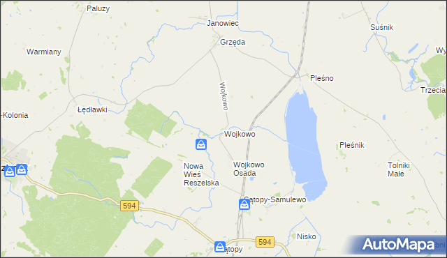 mapa Wojkowo gmina Bisztynek, Wojkowo gmina Bisztynek na mapie Targeo