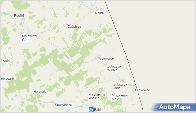 mapa Wojnowce gmina Szudziałowo, Wojnowce gmina Szudziałowo na mapie Targeo