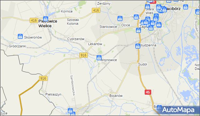 mapa Wojnowice gmina Krzanowice, Wojnowice gmina Krzanowice na mapie Targeo