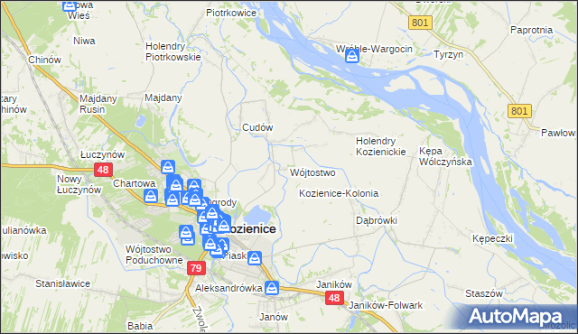 mapa Wójtostwo gmina Kozienice, Wójtostwo gmina Kozienice na mapie Targeo