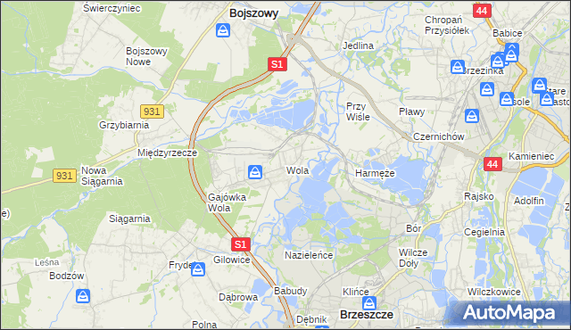 mapa Wola gmina Miedźna, Wola gmina Miedźna na mapie Targeo