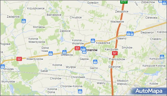 mapa Wolanów powiat radomski, Wolanów powiat radomski na mapie Targeo