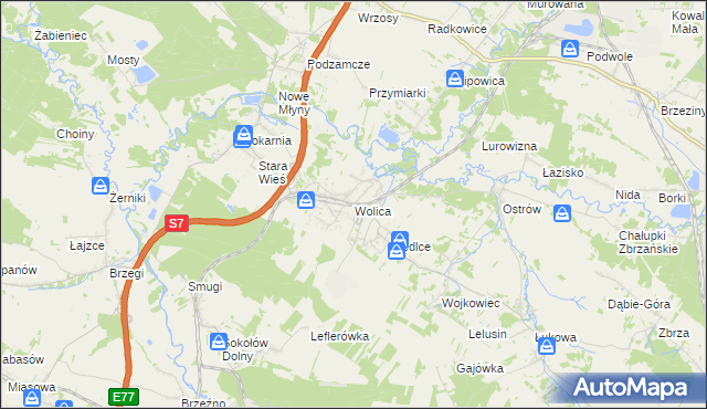 mapa Wolica gmina Chęciny, Wolica gmina Chęciny na mapie Targeo