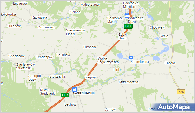 mapa Wólka Jagielczyńska, Wólka Jagielczyńska na mapie Targeo