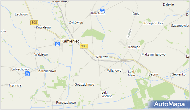 mapa Wolkowo gmina Kamieniec, Wolkowo gmina Kamieniec na mapie Targeo