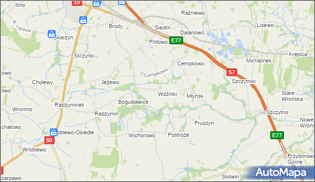 mapa Woźniki gmina Płońsk, Woźniki gmina Płońsk na mapie Targeo