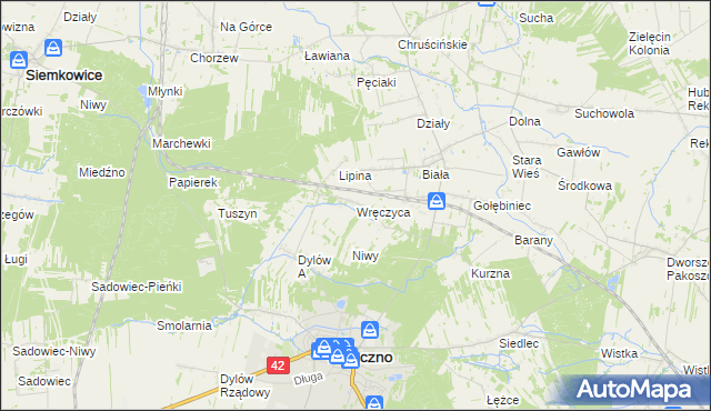 mapa Wręczyca gmina Pajęczno, Wręczyca gmina Pajęczno na mapie Targeo