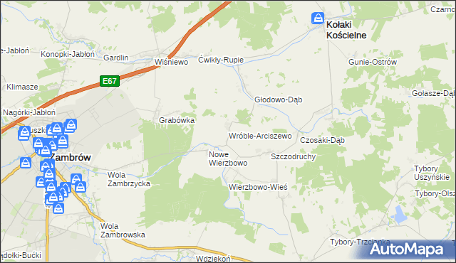 mapa Wróble-Arciszewo, Wróble-Arciszewo na mapie Targeo