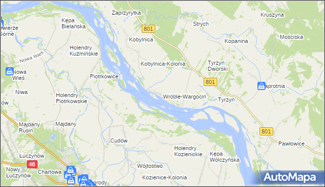 mapa Wróble-Wargocin, Wróble-Wargocin na mapie Targeo