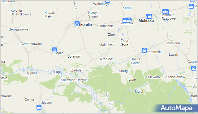 mapa Wróblew gmina Skomlin, Wróblew gmina Skomlin na mapie Targeo