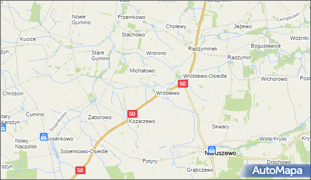 mapa Wróblewo gmina Naruszewo, Wróblewo gmina Naruszewo na mapie Targeo