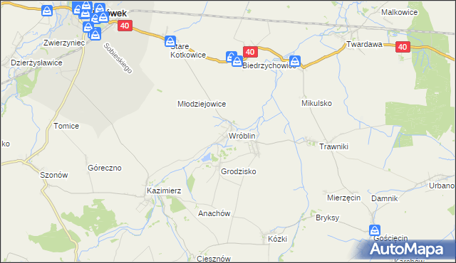mapa Wróblin, Wróblin na mapie Targeo