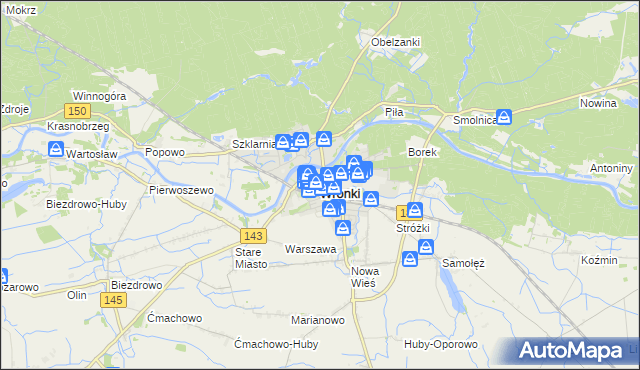 mapa Wronki powiat szamotulski, Wronki powiat szamotulski na mapie Targeo