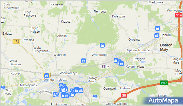 mapa Wronowice gmina Łask, Wronowice gmina Łask na mapie Targeo