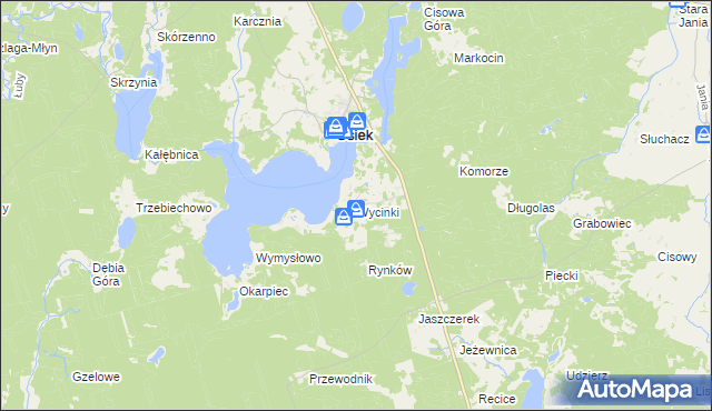mapa Wycinki gmina Osiek, Wycinki gmina Osiek na mapie Targeo