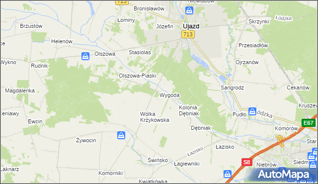mapa Wygoda gmina Ujazd, Wygoda gmina Ujazd na mapie Targeo