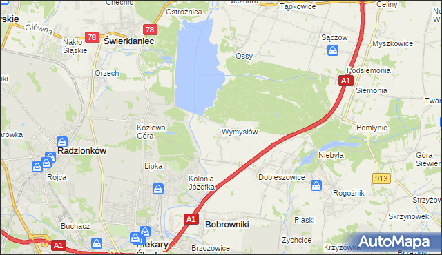 mapa Wymysłów gmina Bobrowniki, Wymysłów gmina Bobrowniki na mapie Targeo