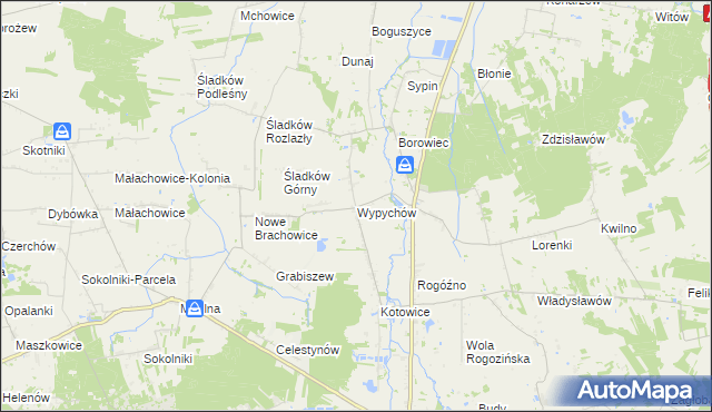 mapa Wypychów gmina Zgierz, Wypychów gmina Zgierz na mapie Targeo