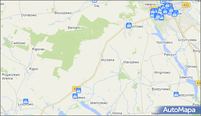 mapa Wyrzeka, Wyrzeka na mapie Targeo