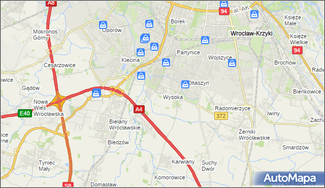 mapa Wysoka gmina Kobierzyce, Wysoka gmina Kobierzyce na mapie Targeo