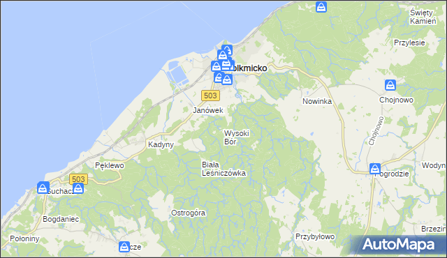 mapa Wysoki Bór, Wysoki Bór na mapie Targeo