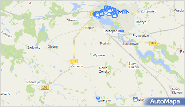 mapa Wysokie gmina Choszczno, Wysokie gmina Choszczno na mapie Targeo