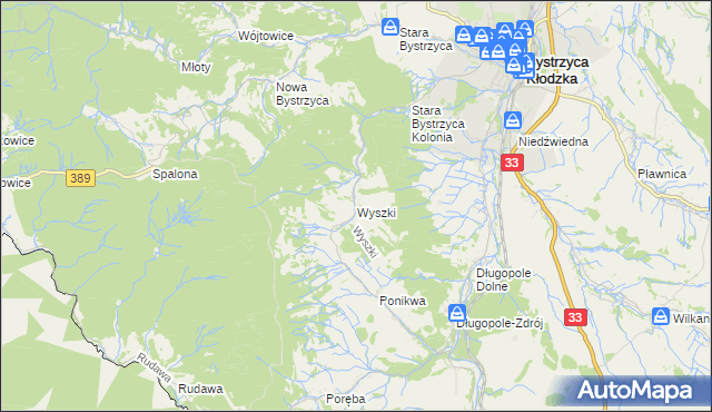 mapa Wyszki gmina Bystrzyca Kłodzka, Wyszki gmina Bystrzyca Kłodzka na mapie Targeo